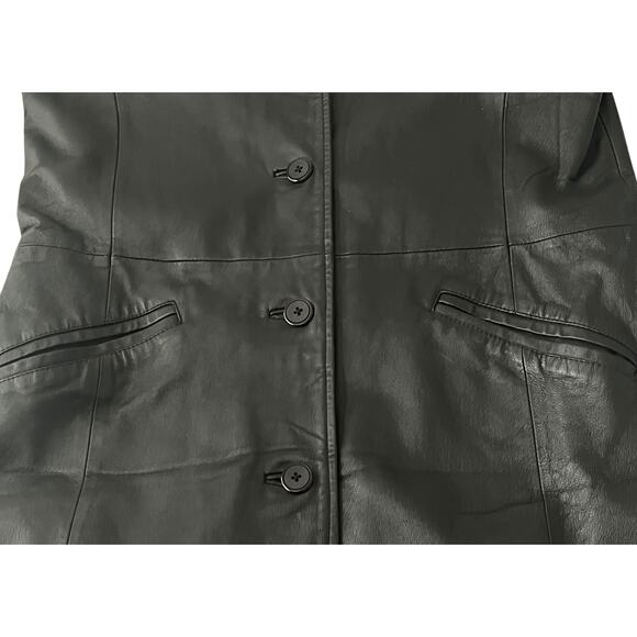 MARC MATTIS LONG SLV FULL LENGTH BUTTON GENUINE LEATHER COAT, WOMENS, M, BLACK - Picture 3 of 12